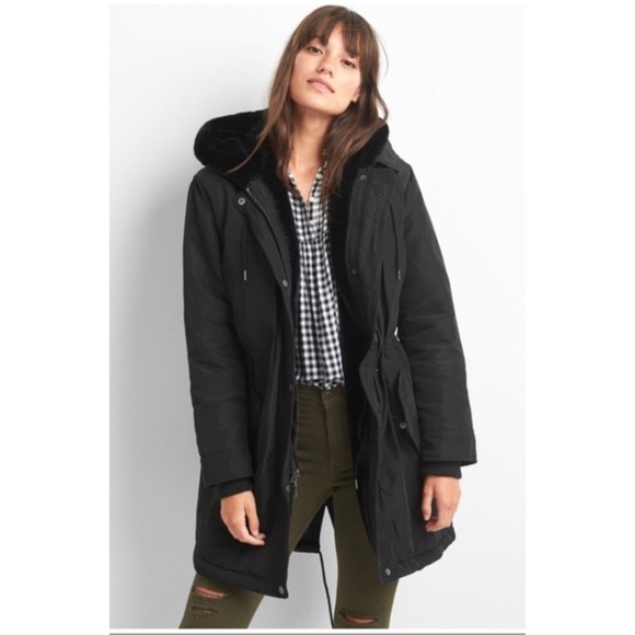 GAP Jackets & Blazers - Primaloft Faux-Fur Winter Parka, Black, Gap, M